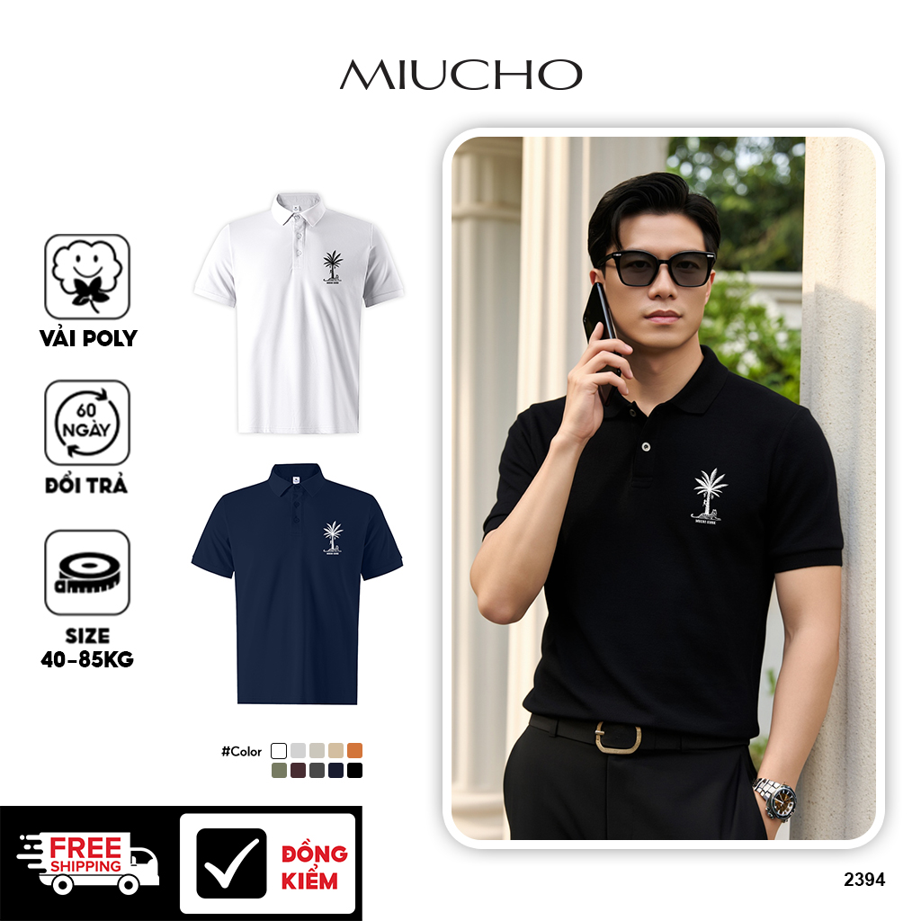Áo polo cá sấu trẻ trung nam tính PLCSD2394 Miucho Iconic vải polyester thoáng mát cổ trụ in artwork