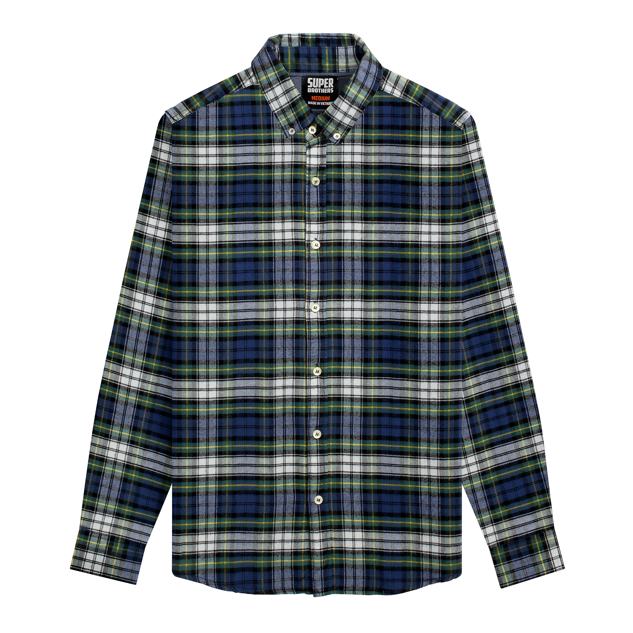 Áo Sơ Mi Super Brother FLANNEL Cotton Cá Sấu Logo Thêu Màu Xanh Lá