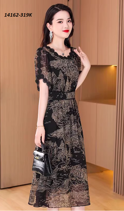 14162-Đầm voan xòe in họa tiết cổ viền sóng cách điệu( voan, lót)_thumbnail_3