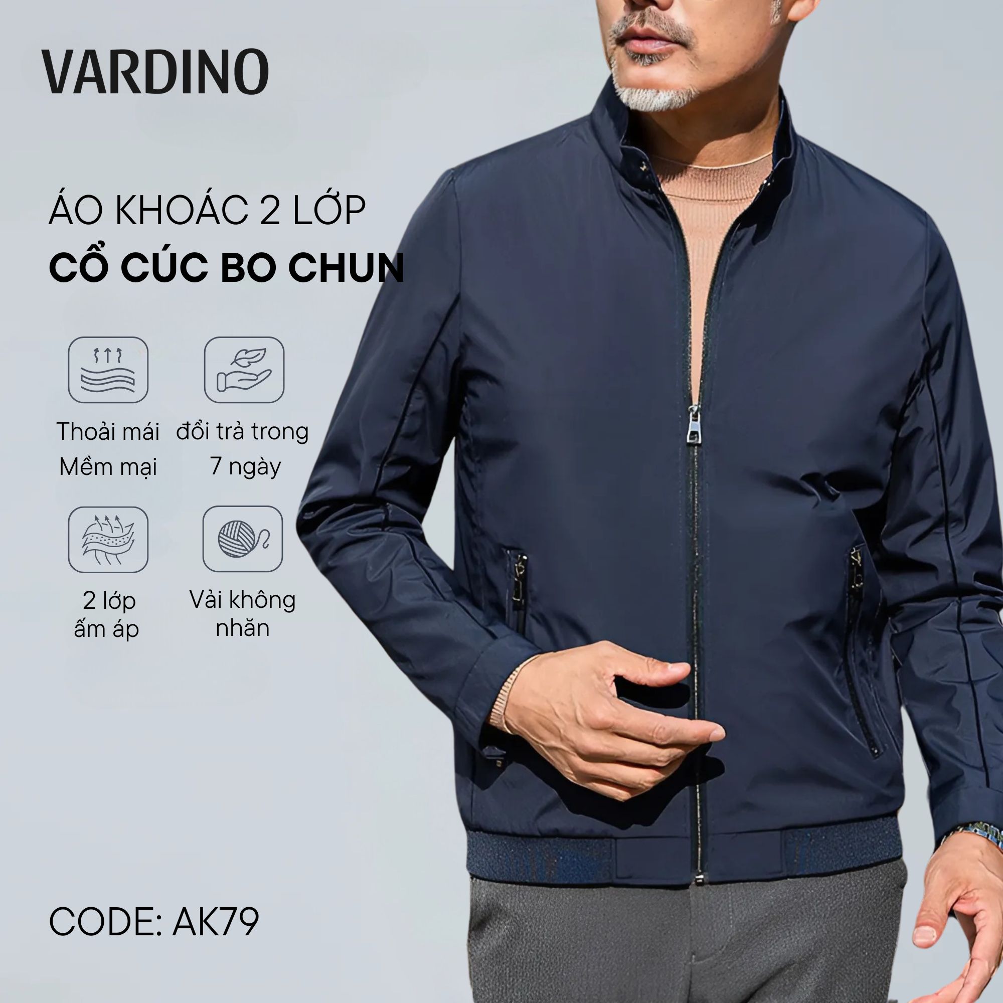 Áo khoác gió cổ đứng Vardino AK79