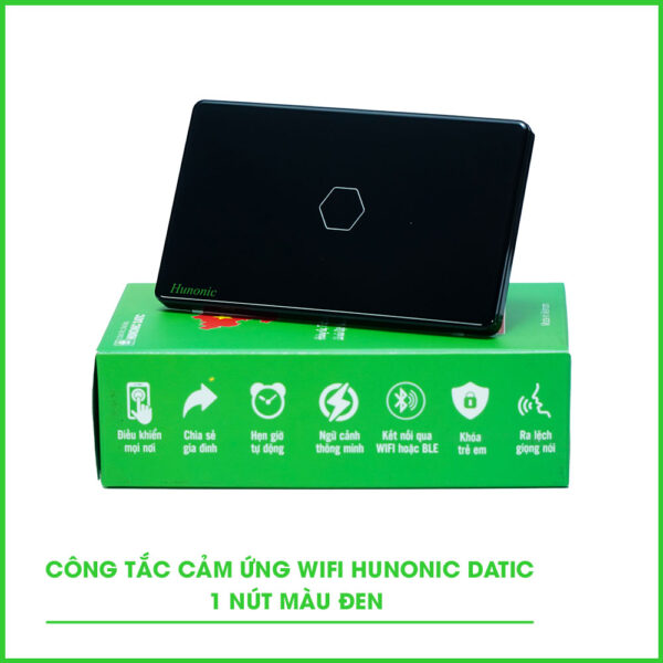 Công tắc cảm ứng WiFi Hunonic Datic 1 Nút, màu Đen