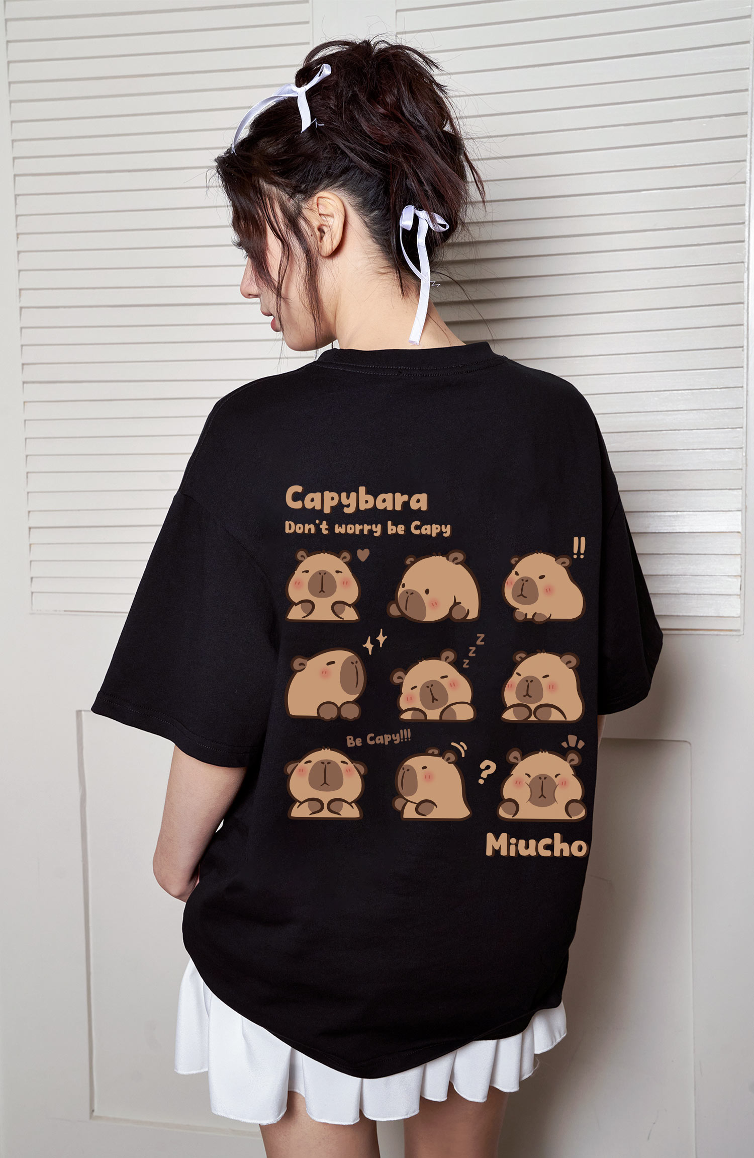 Áo thun gấu Capybara unisex form rộng tay lỡ màu xinh ATD1217 Miucho vải cotton thoáng mát cổ tròn in mix_thumbnail_27