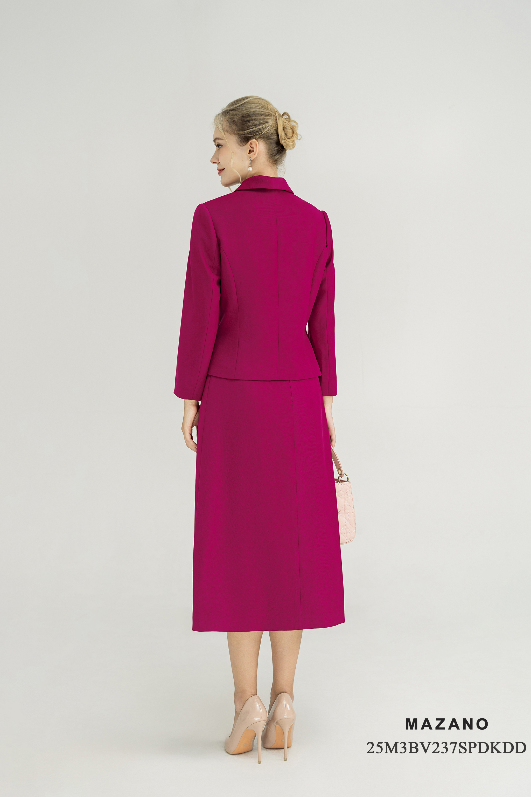 Bộ vest Áo và chân váy Vải tuytsi Cổ sam Tay dài Dài áo qua eo, Chân váy A nhẹ Dài ngang bắp chân_thumbnail_4