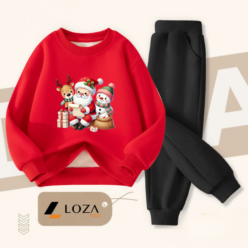 Set bộ nỉ bé gái, bé trai in hình Ông già Noel - Loza Kids BI487 BI487