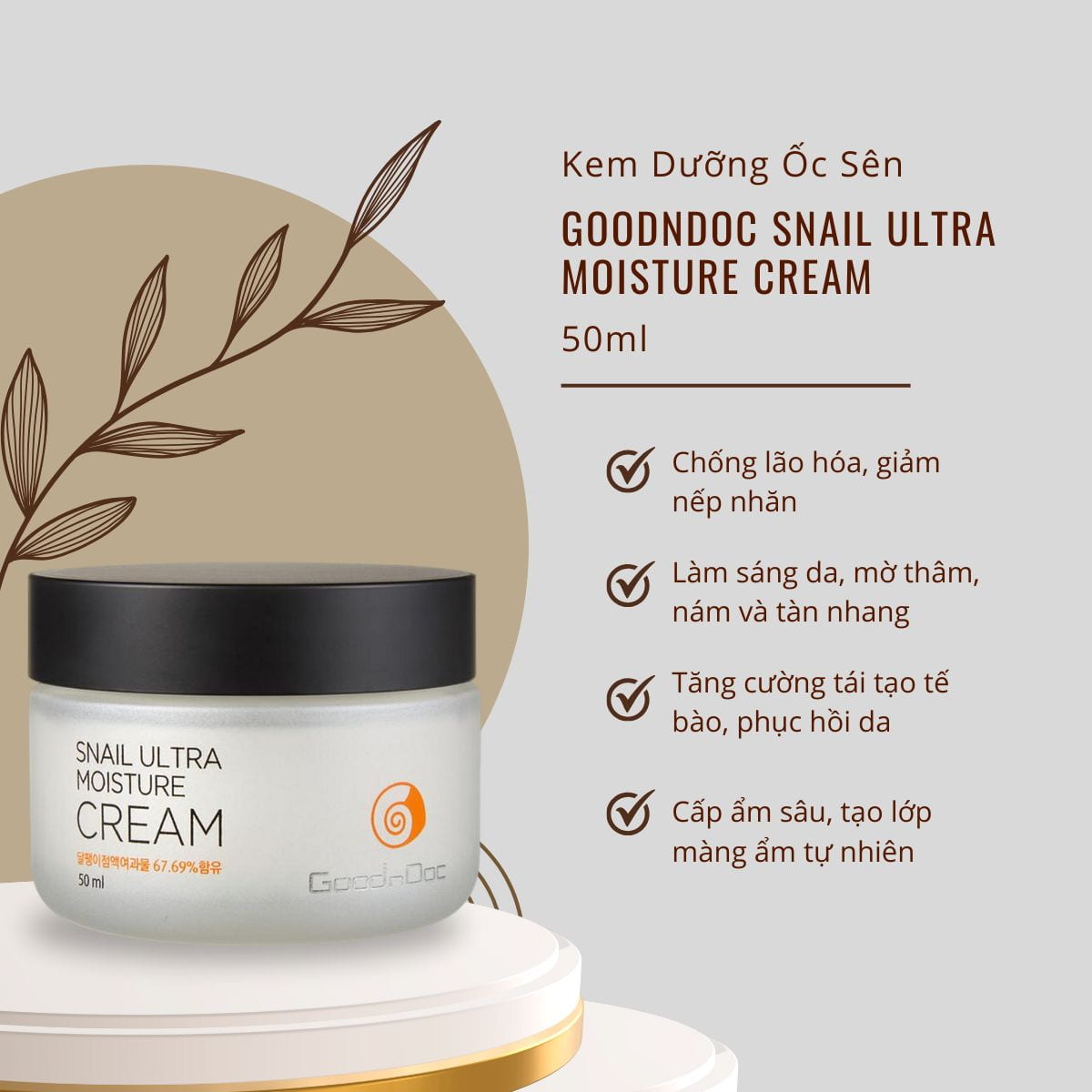 Kem Dưỡng Chống Lão Hóa, Trẻ Hóa Da Từ Ốc Sên - GoodnDoc Snail Ultra Moisture Cream 50ml_thumbnail_4