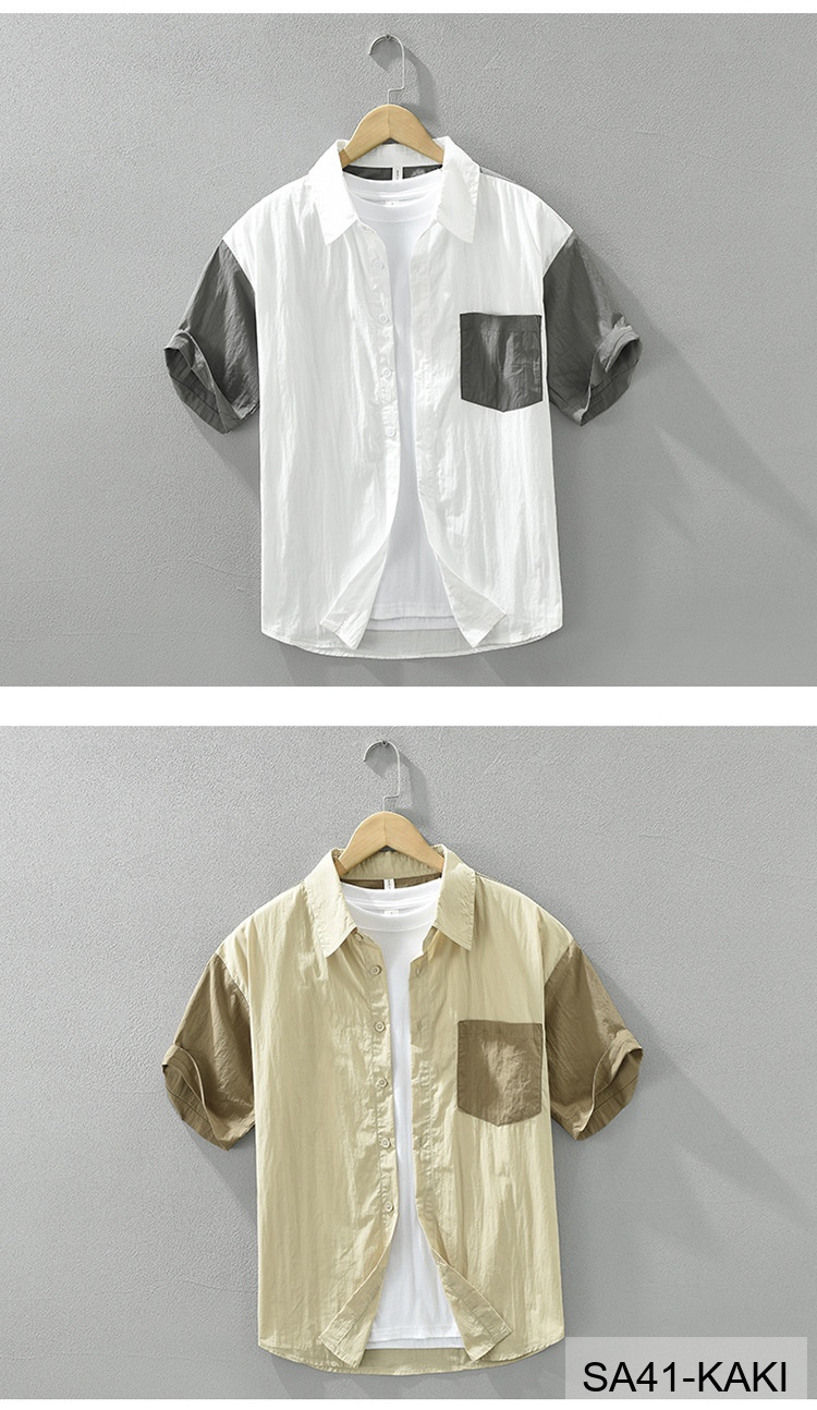 SA41 - Áo sơ mi nam tay ngắn phối màu phong cách Hàn Quốc, chất cotton thoáng mát_thumbnail_18