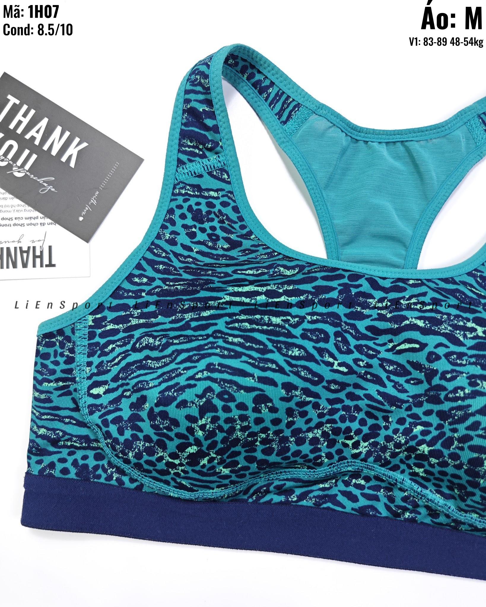 Nike Áo bra thể thao Nữ Size M Xanh ngọc bích họa tiết da báo Auth 2nd Lưng chữ X Dây vai rộng Co giãn 4 chiều Thoáng khí Nâng đỡ tốt Phù hợp gym yoga chạy bộ Mã:1H07