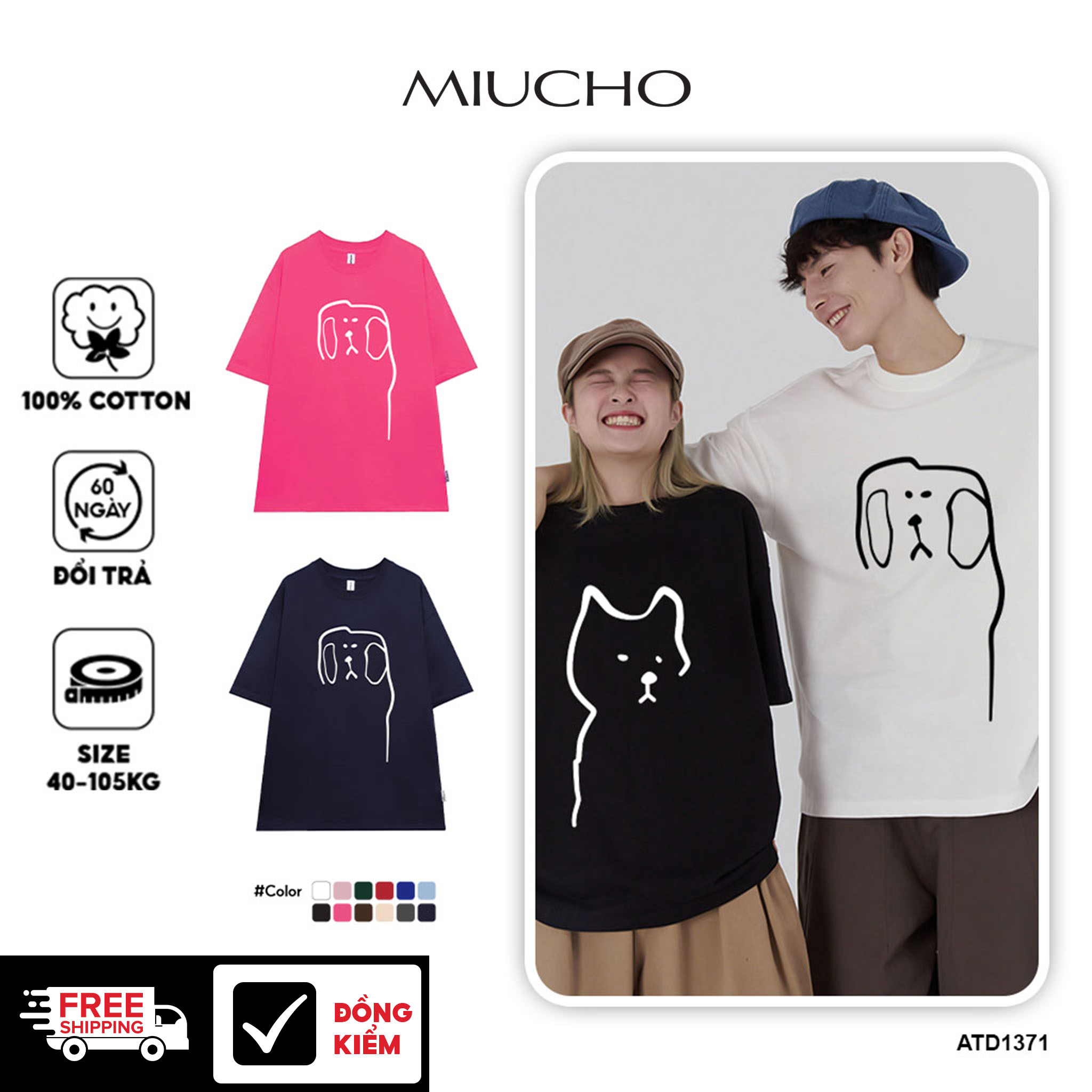Áo thun cặp đôi couple đáng yêu from rộng ATD1371 Miucho vải cotton cổ tròn in artwork