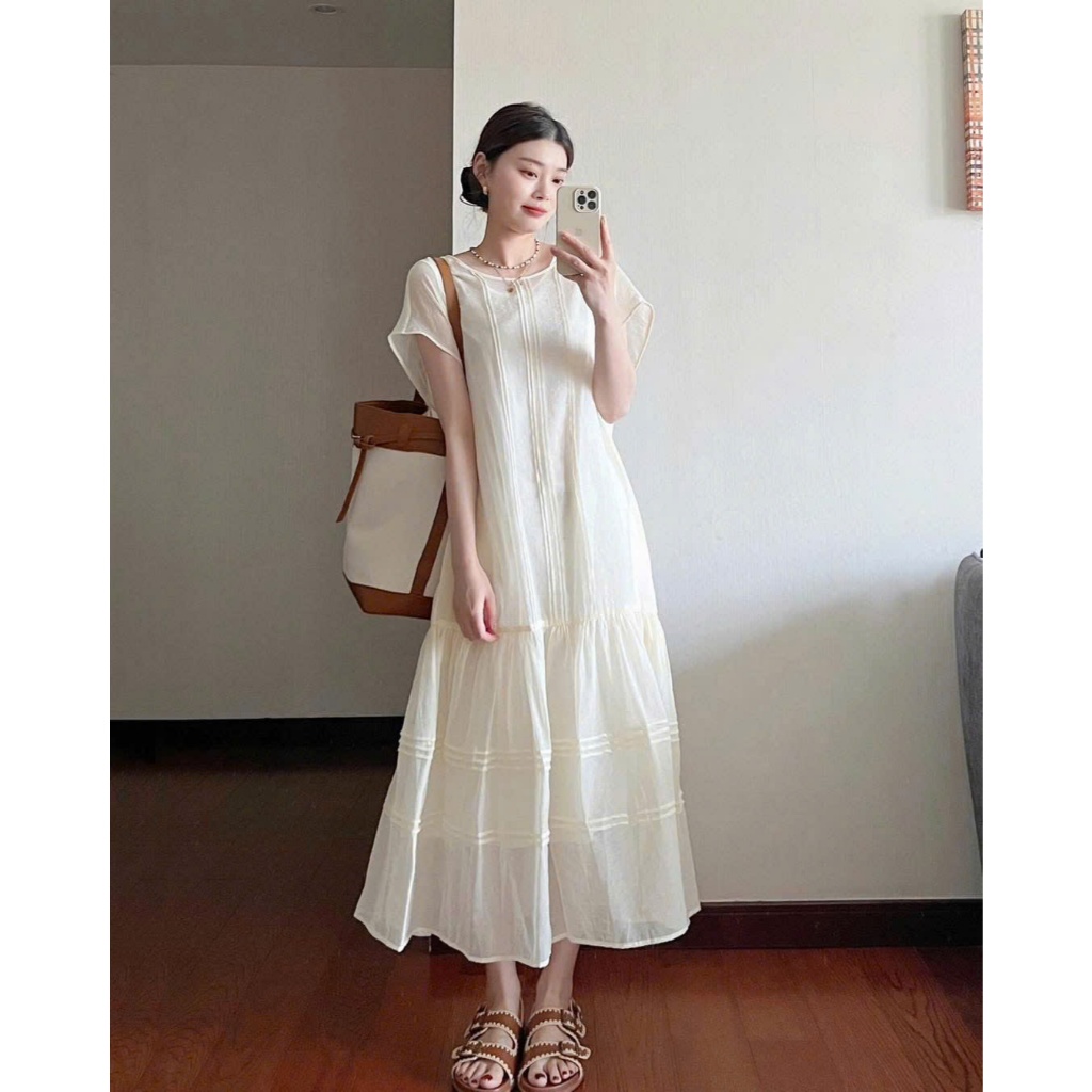 Đầm Trắng Dài Tay Dáng Cánh Tiên Nhẹ Nhàng,Đầm Suông Nữ Dáng Dài Kiểu Dáng Nhẹ Nhàng Đi Du Lịch Loga_L202_thumbnail_1