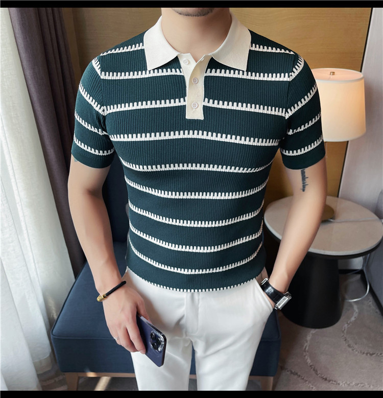 PA59 – Áo polo nam dệt kim băng lụa sọc tay ngắn, ve áo co giãn_thumbnail_8