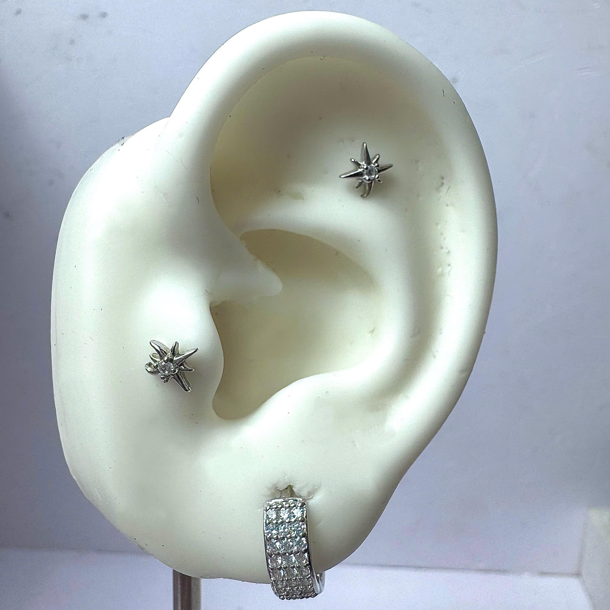 Khuyên vòng bạc xi kim 3 vòng kim cương dẹt