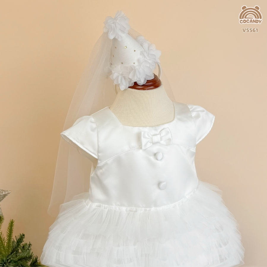 Váy cộc TRẮNG công chúa nơ cổ 