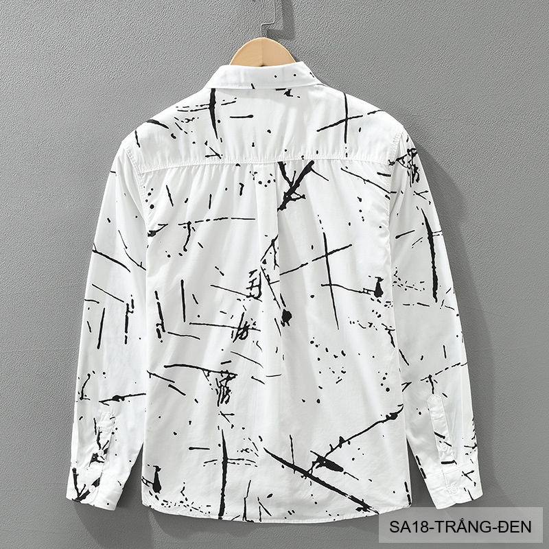 SA18 - Áo Sơ Mi Nam Tay Dài Phong Cách Nhật Bản In Hình Nghệ Thuật Dáng Rộng_thumbnail_4