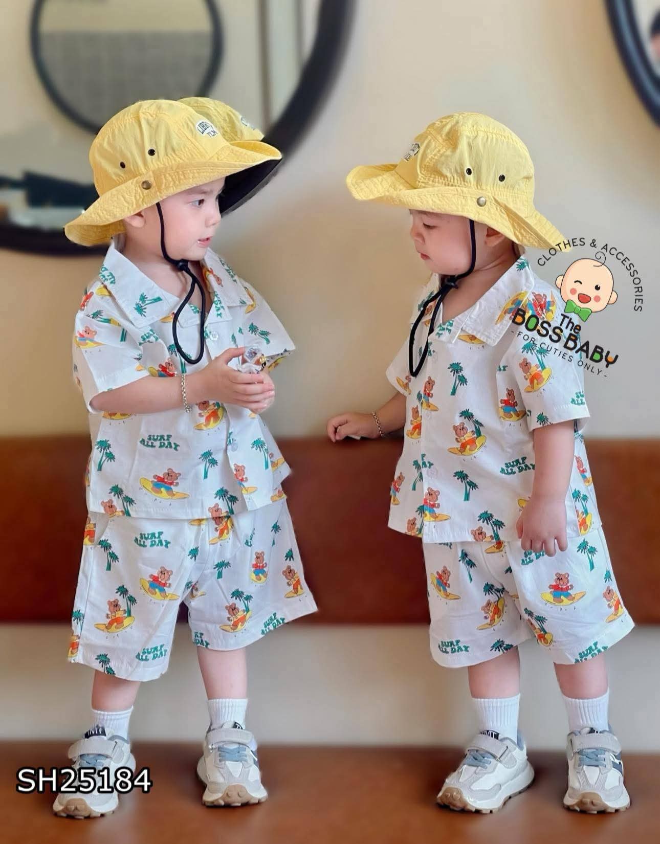 Set bộ pyjama trắng thô kaki gấu lướt sóng_thumbnail_3
