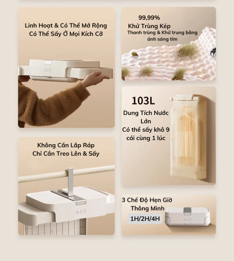 Máy sấy quần áo thiết kế gọn gàng, dễ đặt mọi không gian gia đình