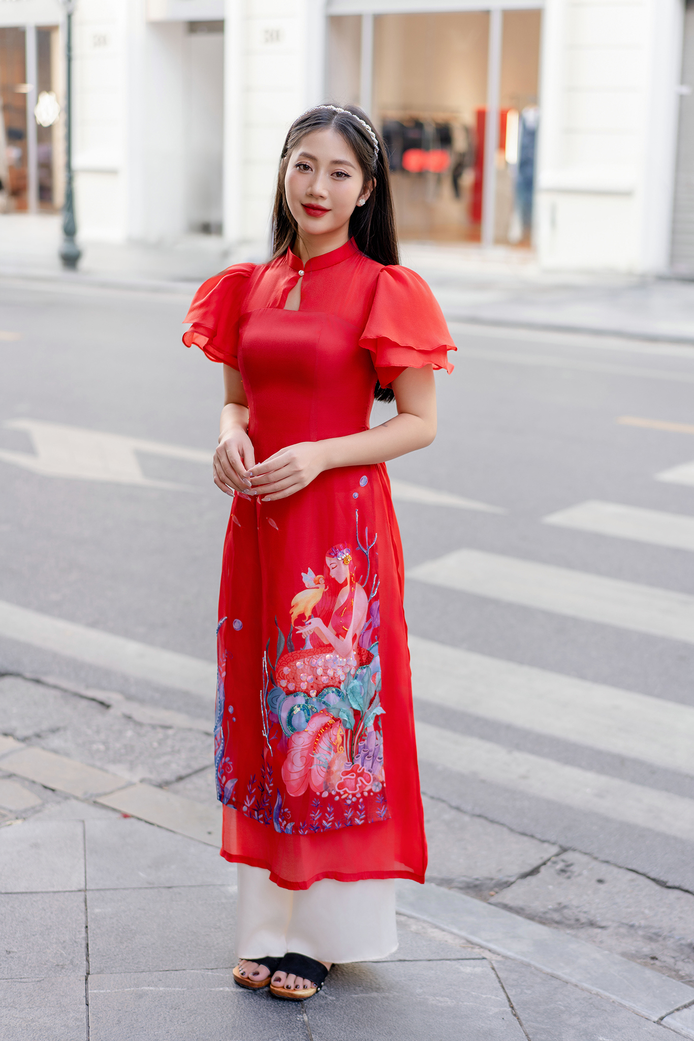 Áo dài mẹ in mẹ con Biển