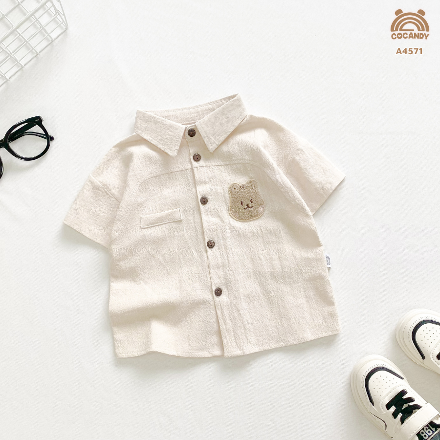 Áo cộc sơ mi BE phối ngực gấu_thumbnail_1