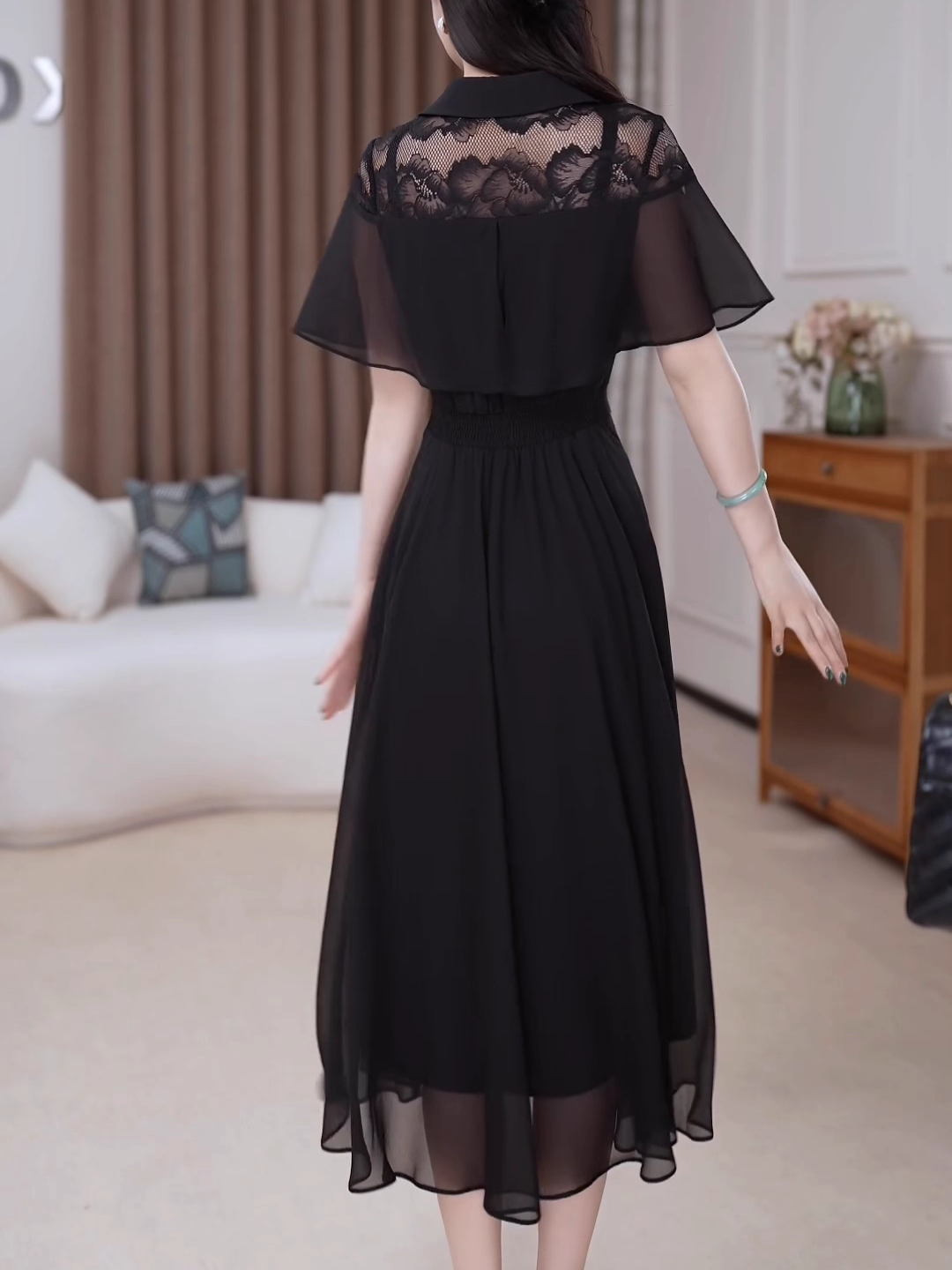 17376-Đầm xòe  voan đen cổ ren phối viền bèo ( voan, ren)_thumbnail_1