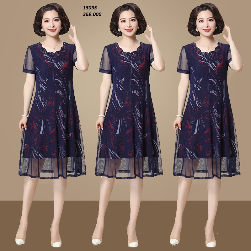 13095-Đầm xòe in hoa phối lưới  cách điệu ( VOAN LƯỚI, LÓT THUN)FREESHIP_thumbnail_0