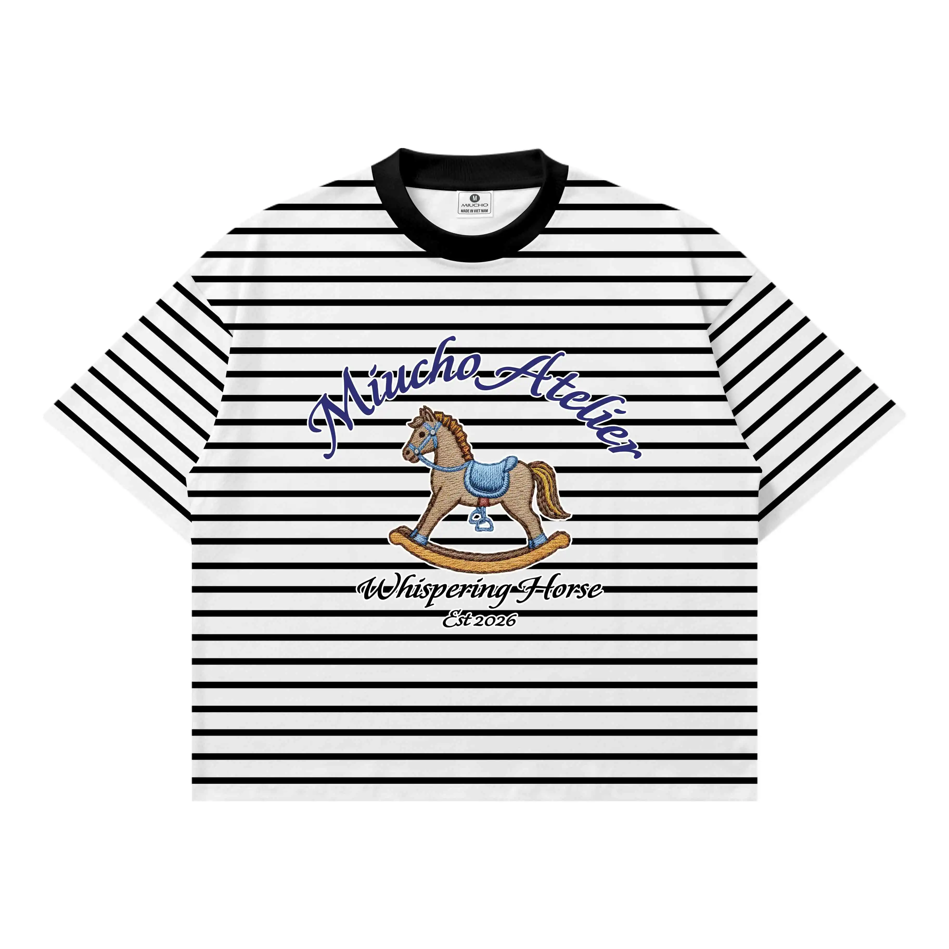 Áo thun boxy unisex Miucho Club vải borip thoáng mát tay ngắn cổ tròn hình chú ngựa sọc mix màu 2789_thumbnail_0
