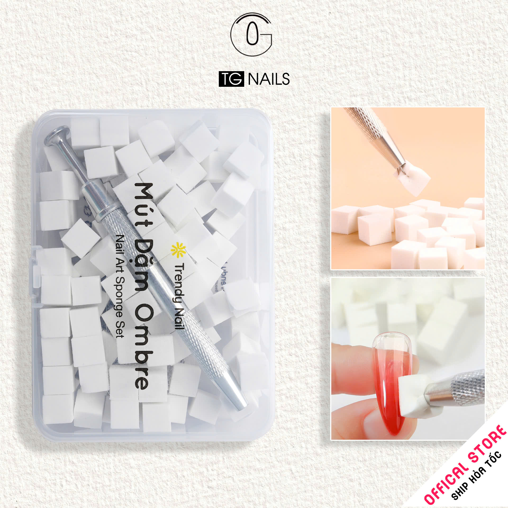 Hộp mút dặm ombre kèm bút gắp Trendy Nail