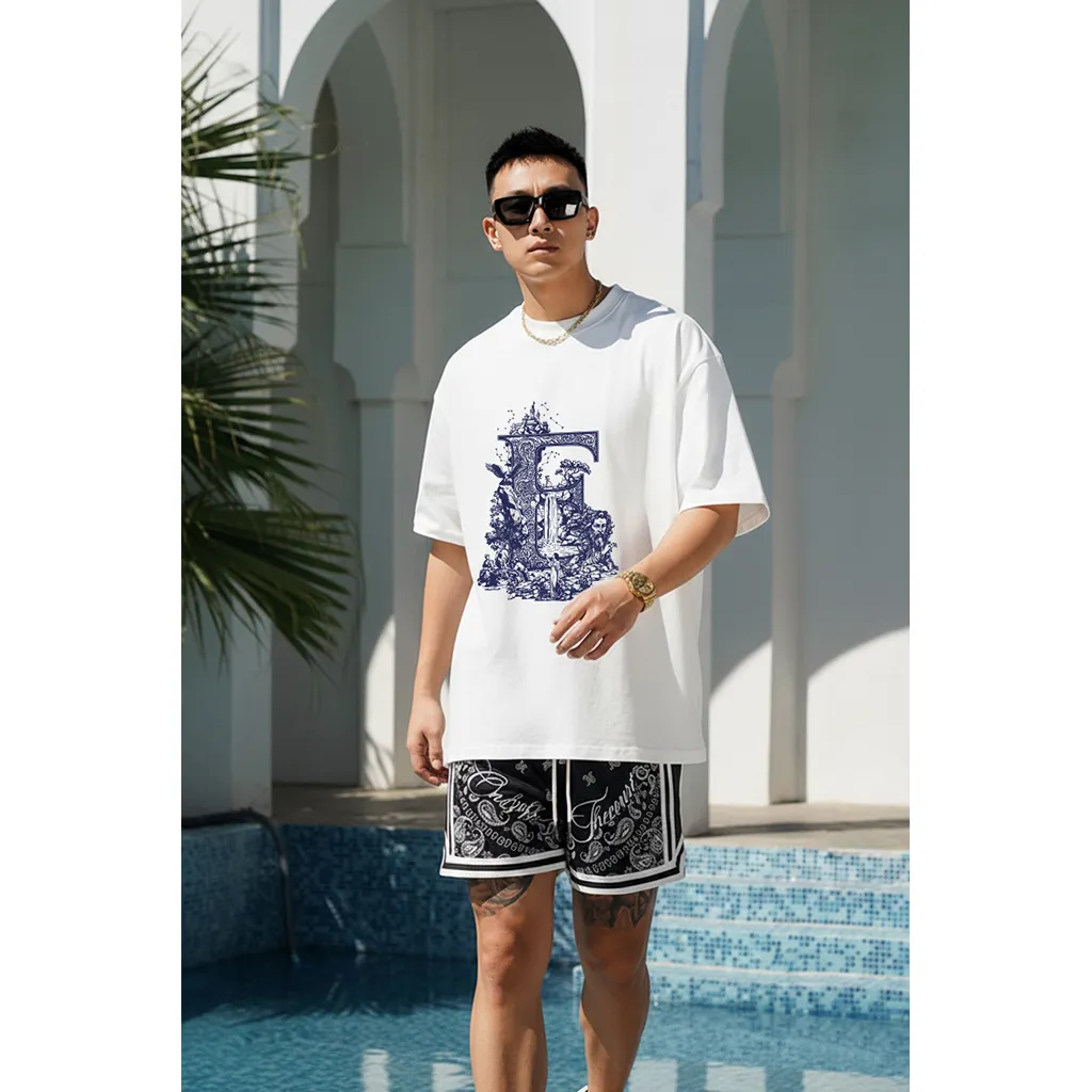 Áo thun nam form rộng Miucho Iconic cotton thoáng mát thấm hút tốt nhiều màu in chữ cái E 2750_thumbnail_6