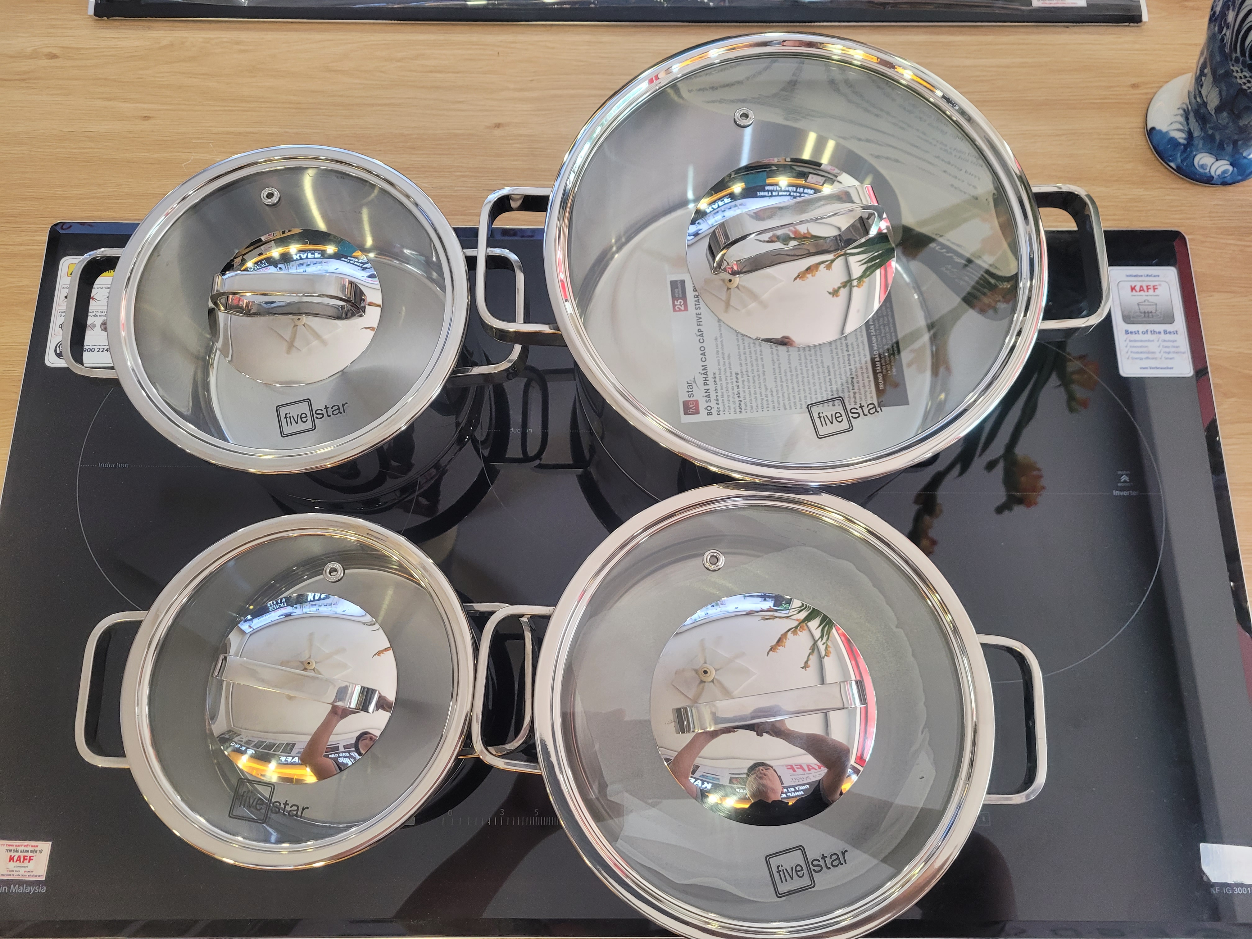Bộ 4 nồi Inox 3 đáy Fivestar thân Cool FSB4007 nắp kính_thumbnail_4
