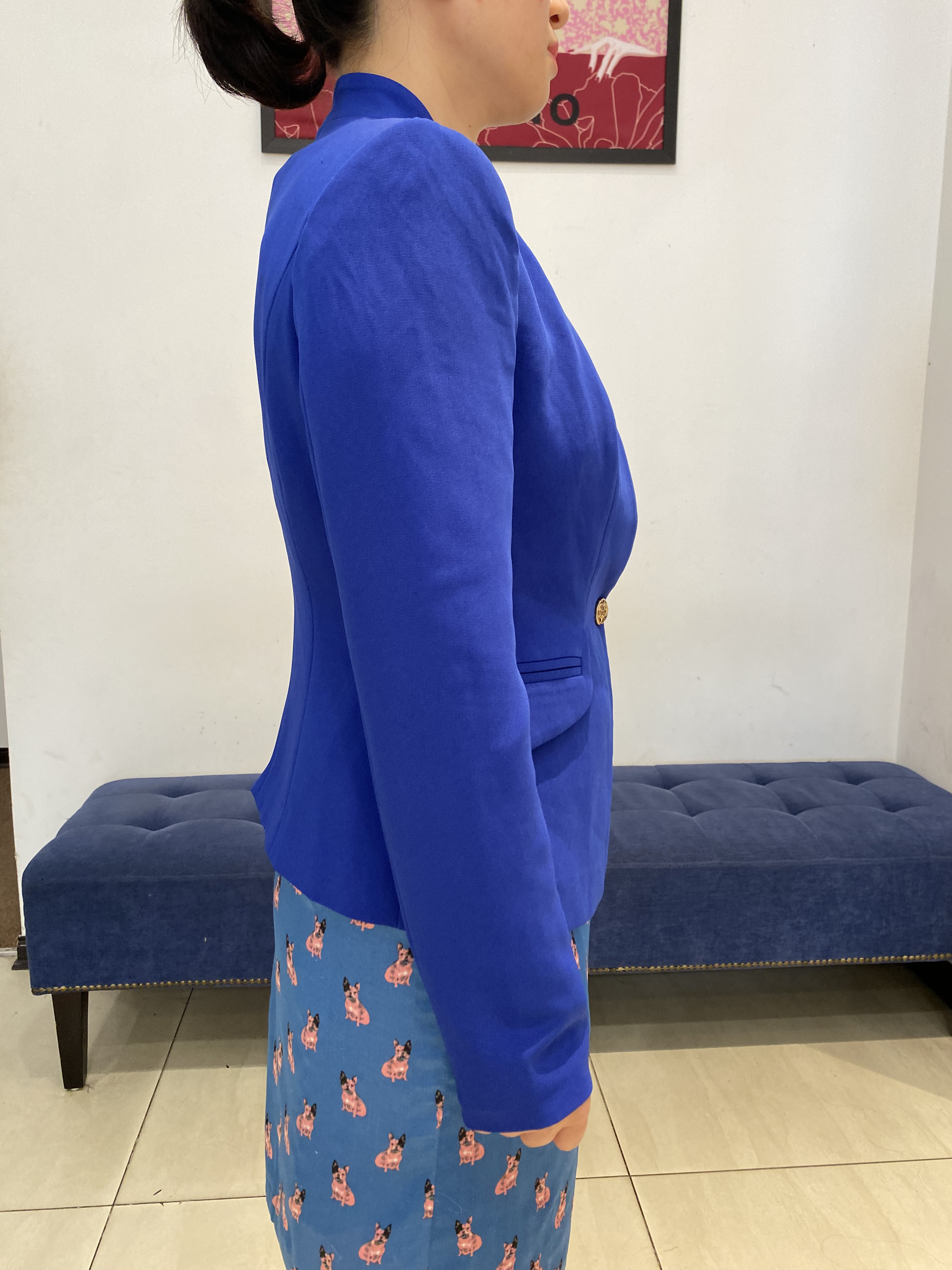 Áo Vest cổ V leo cách điệu màu xanh