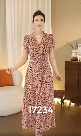 17234-Đầm voan hồng  dài  in hoa nhí  có lót ( voan, lót)_thumbnail_0