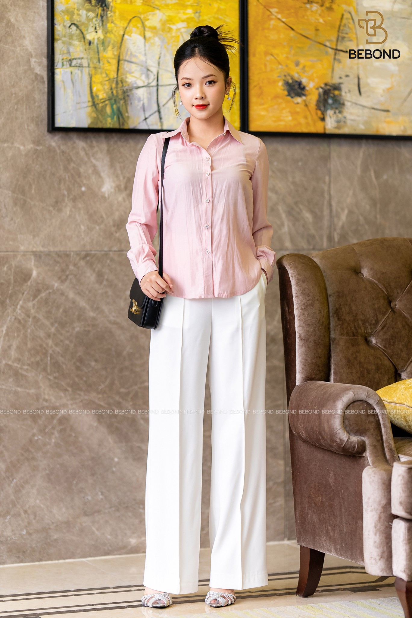 Set Áo Sơ mi đũi Hazel - Quần ống suông Helen trắng_thumbnail_0