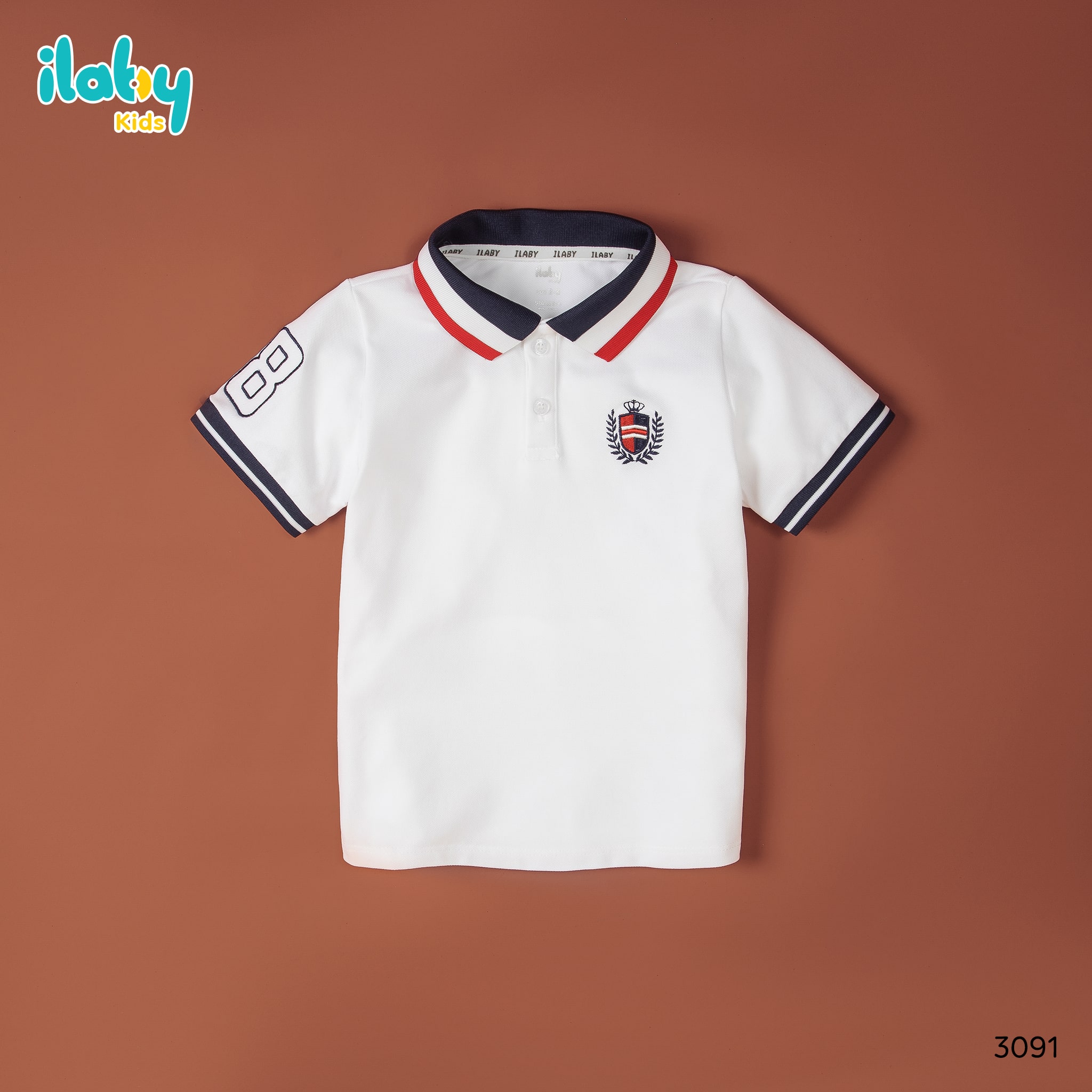 Áo polo cổ ba màu thêu tay