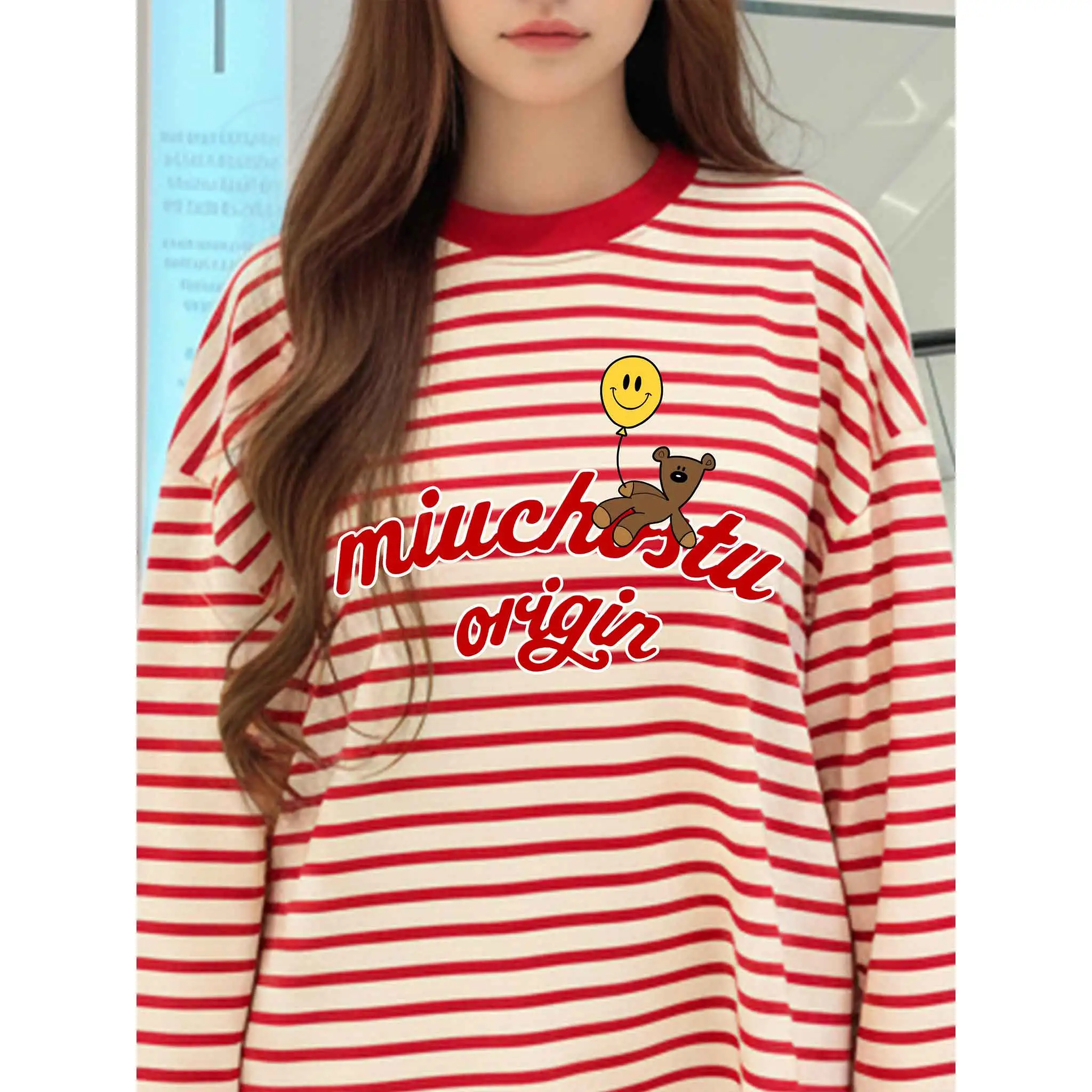 Áo thun boxy Miucho vải borip thoáng mát chuẩn form tay dài cổ tròn in chữ basic 2847_thumbnail_4