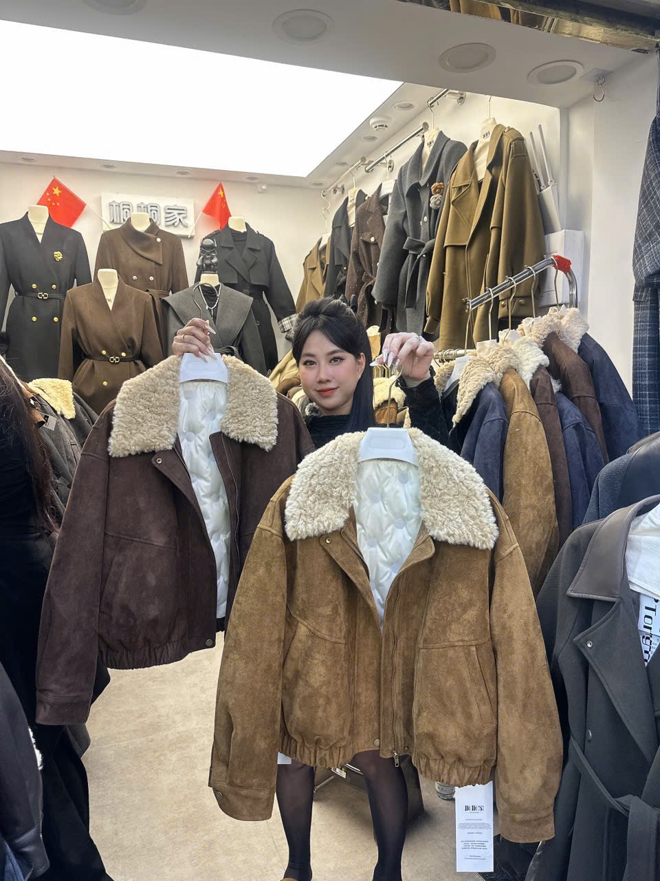 Áo da lộn cổ lông - V84