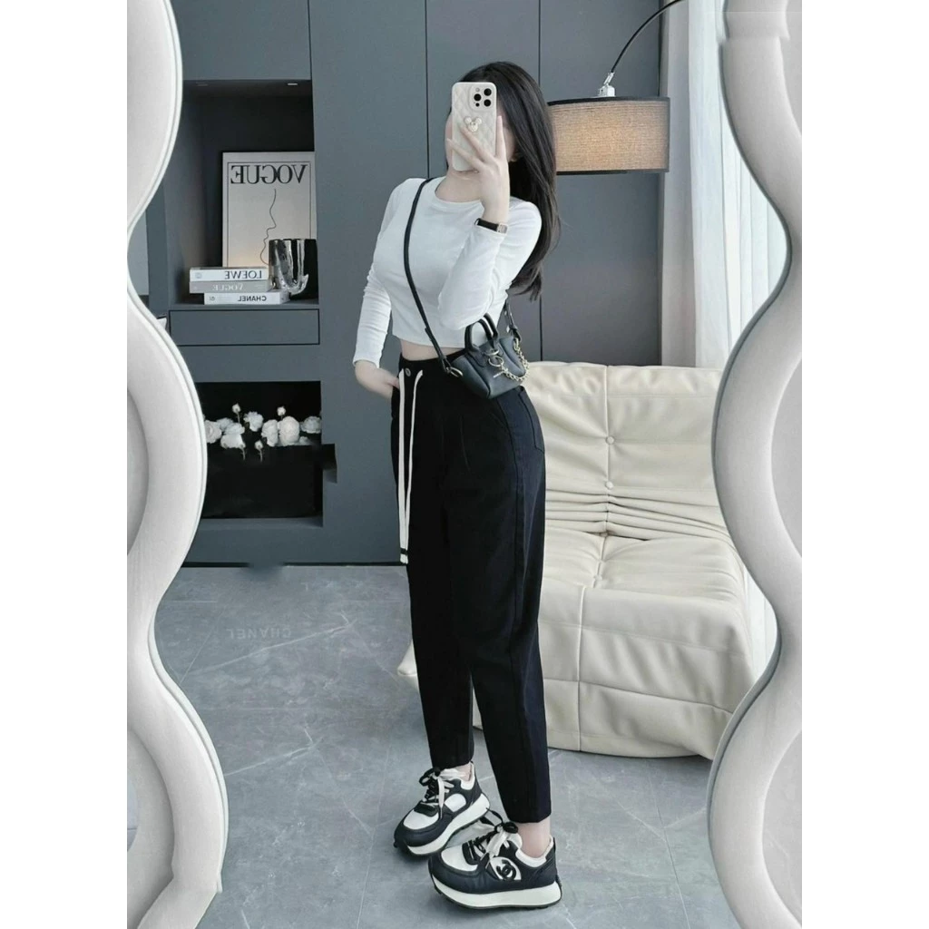 Quần Baggy Chất Liệu KaKi Giãn Cao Cấp Nữ, Quần Cạp Cao Lưng chun Ống Đứng Cá Tính