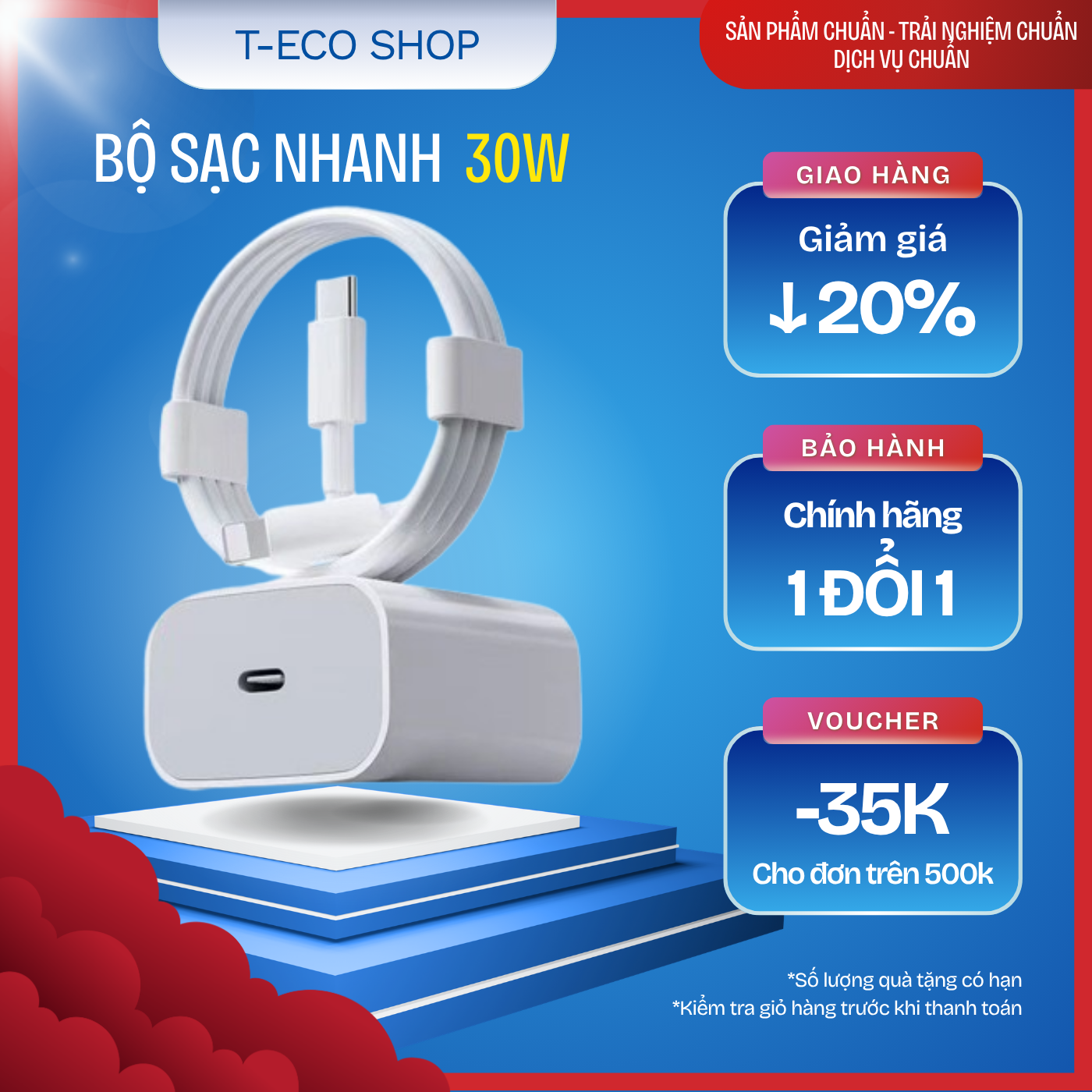 T-ECO SHOP | Bộ Sạc Nhanh 30W – Sạc 60% Pin Trong 30 Phút, Củ + Cáp