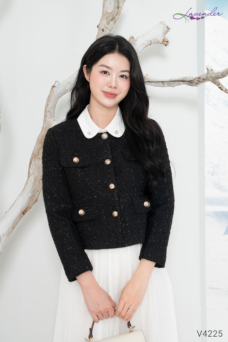 Áo dạ tweed vạt vuông (áo lẻ, đỏ, đen