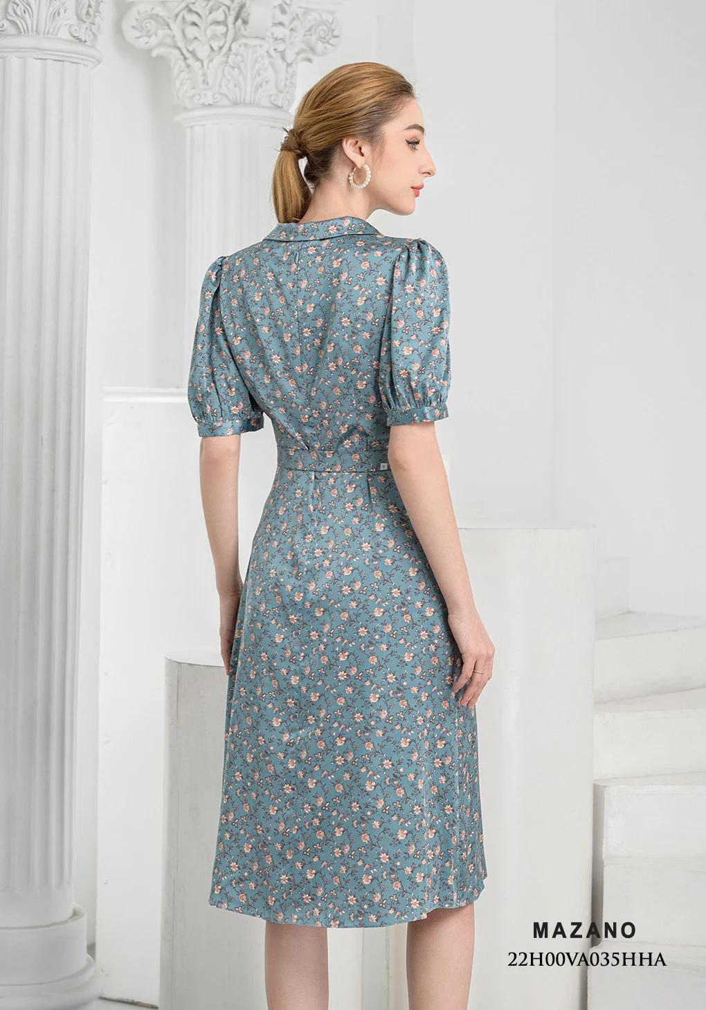 Đầm xanh họa tiết thắt nơ chân xòe_thumbnail_3