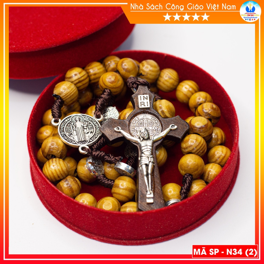Chuỗi tràng hạt mân côi thánh giá 50 hạt gỗ cao cấp N34 , vòng mân côi Công Giáo hạt gỗ handmade