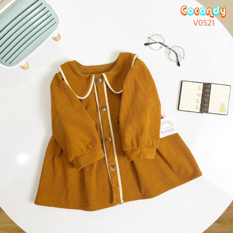 Váy dài nhung VÀNG phối viền TRẮNG