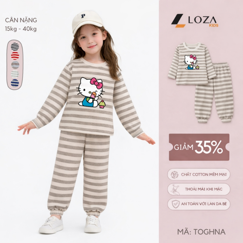 Bộ Thu - Đông kẻ bé gái hình Hello Kitty - Loza Kids TK567-568_thumbnail_4