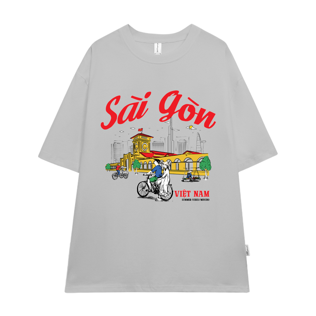 Áo thun du lịch Sài Gòn ATD1260 Miucho vải cotton thoáng mát in mix