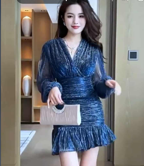 16855-Đầm body đuôi cá tay dài xanh dương ( voan ánh kim, lót)_thumbnail_0