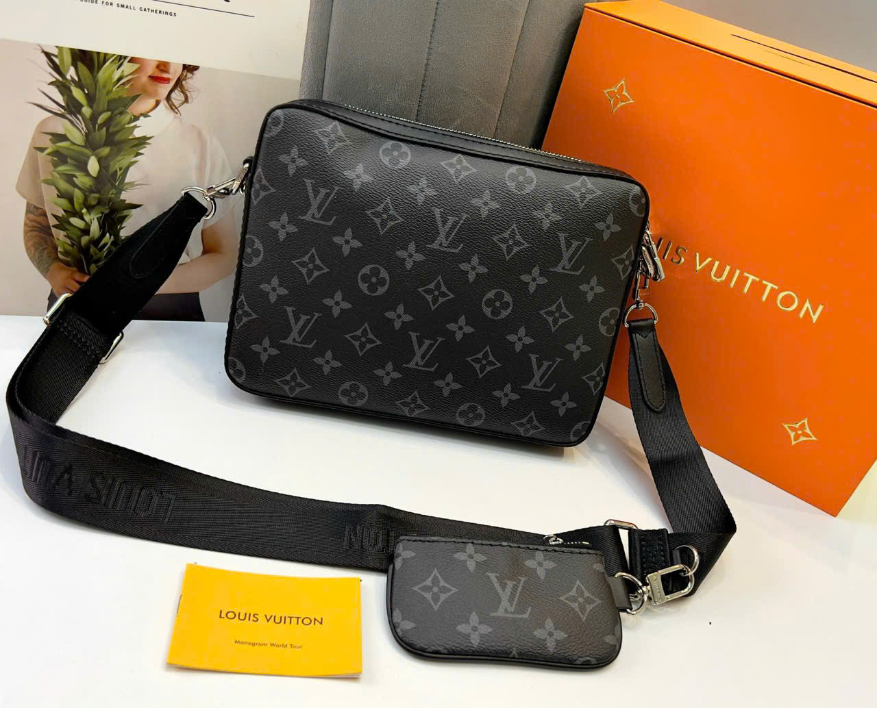 Túi đeo chéo set 3 món LV Trio messenger hoa đen_thumbnail_5