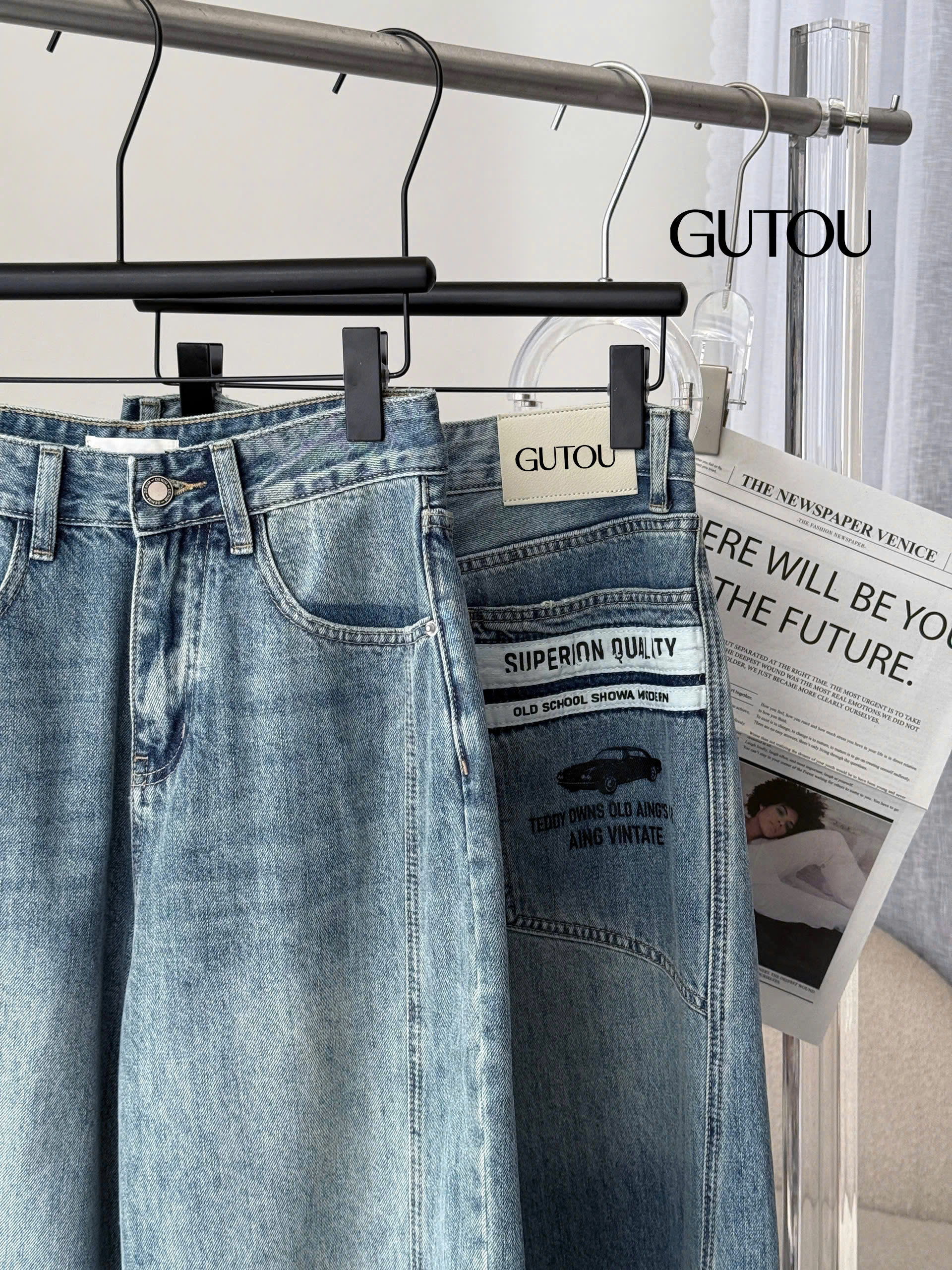 [ GUTOU ] Quần Jean Baggy In Túi Sau Old School_thumbnail_5