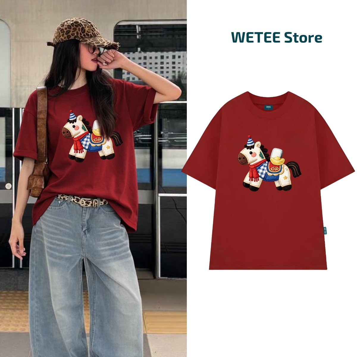 Áo thun Tết 2026 hình ngựa dáng oversized rộng nam nữ trẻ trung local brand WETEE - WU1124 WU1124