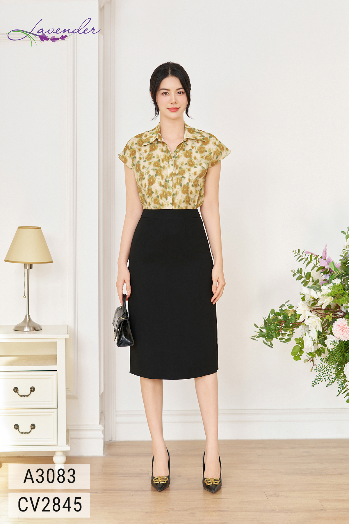 Áo sơ mi hoa vàng nâu cổ đức đuôi tôm tay ngắn A3083_thumbnail_2