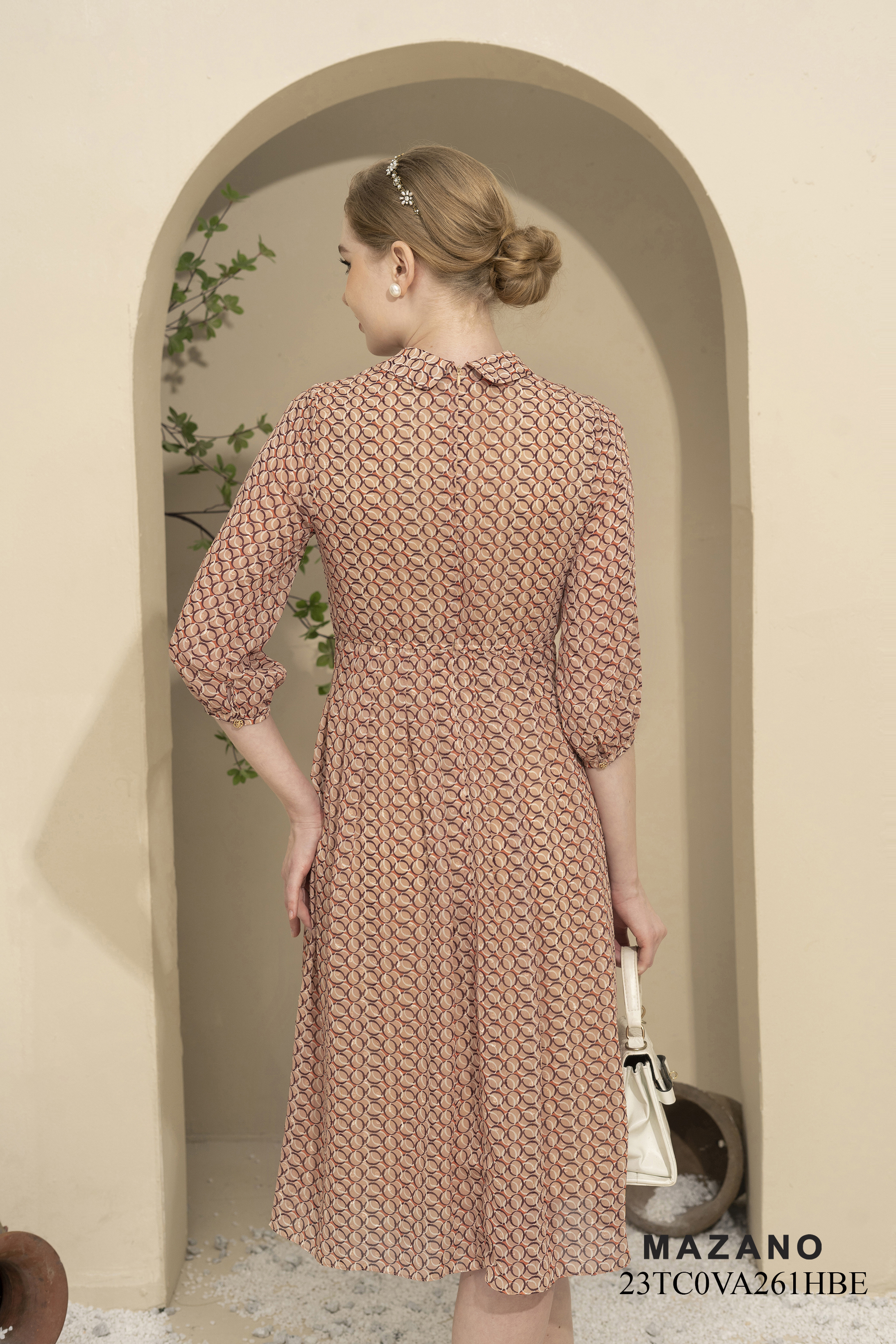 Váy Đầm ôm Chân xếp ly Vải voan Cổ sơ mi Tay lỡ Dài đến bắp chân_thumbnail_2