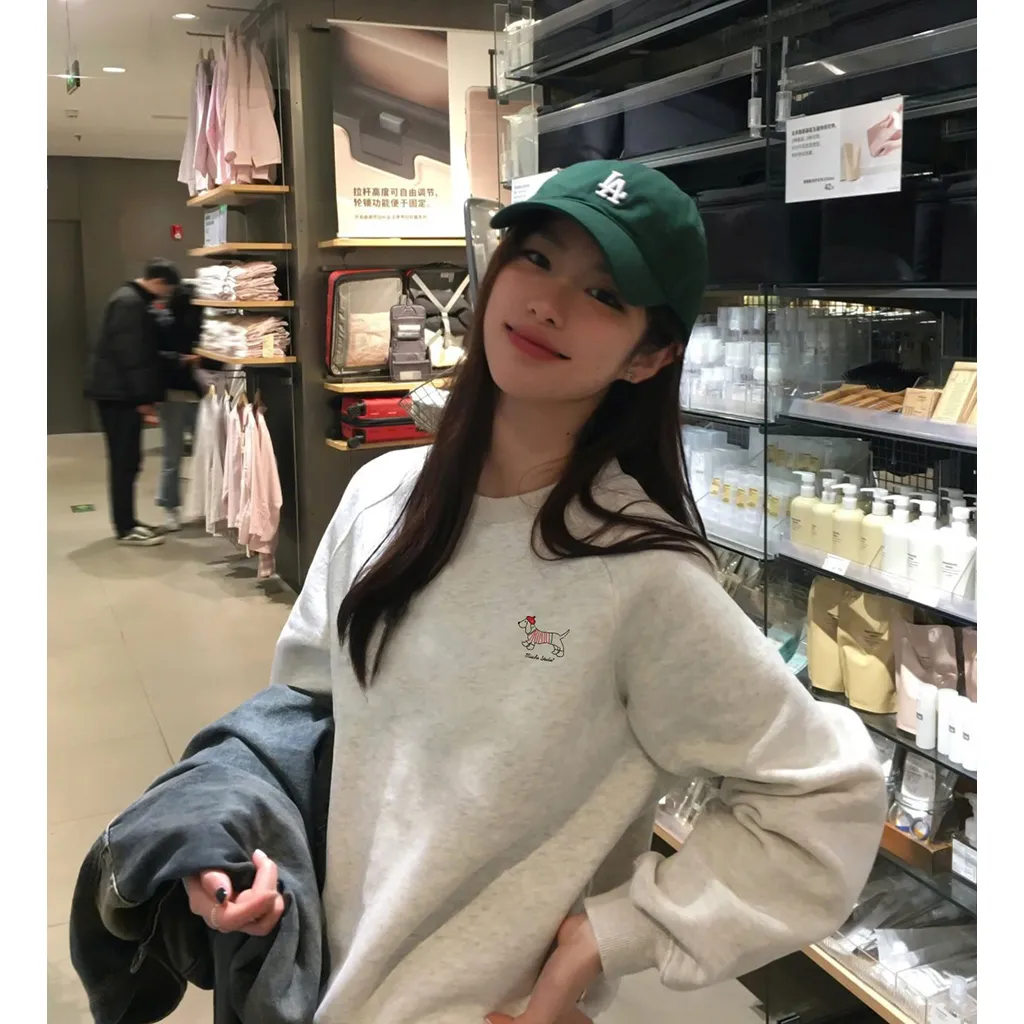 Áo sweater form boxy basic dễ phối 2620 Miucho vải nỉ bông thoáng mát tay dài cổ tròn in mix_thumbnail_3