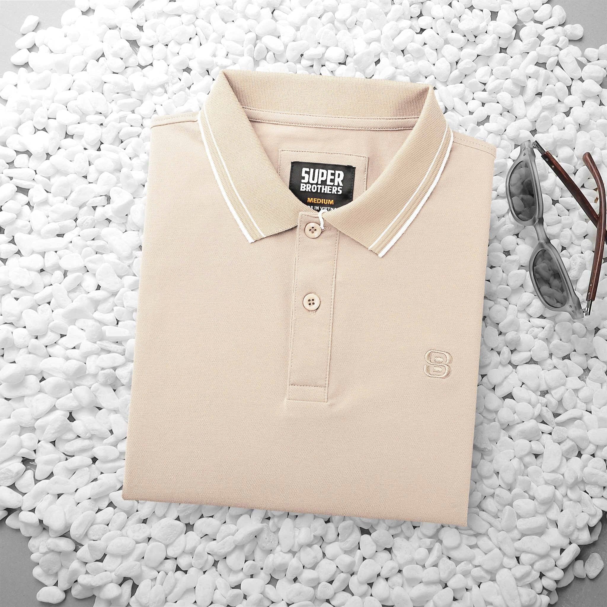 Áo Polo Super Brother Cotton Cá Sấu Logo Thêu Màu Kem_thumbnail_5