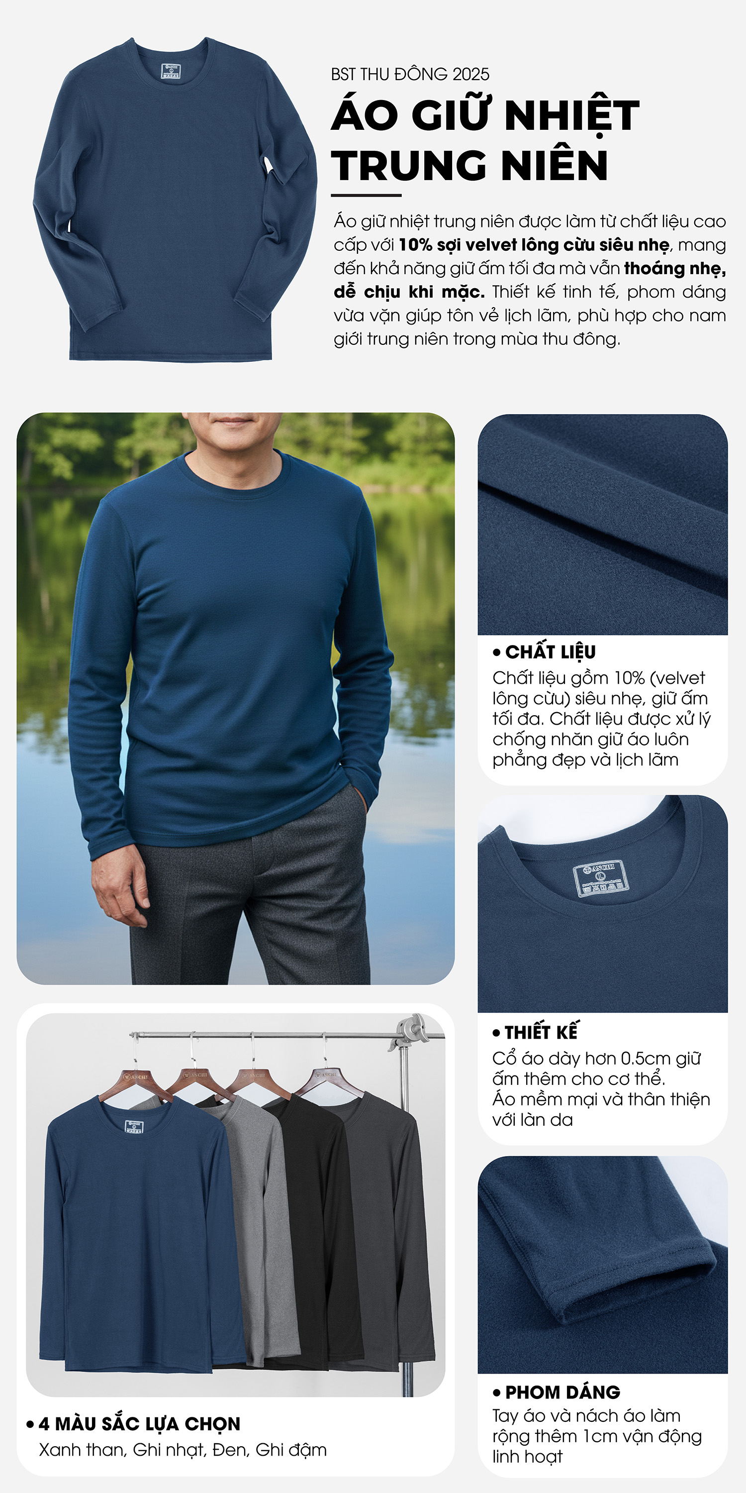 mô tả áo giữ nhiệt lông cừu trung niên ANCHI